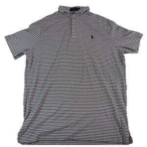 Polo Ralph Lauren Men's Polo Shirt XL White Navy Blue Striped Short Sleeve Cotto